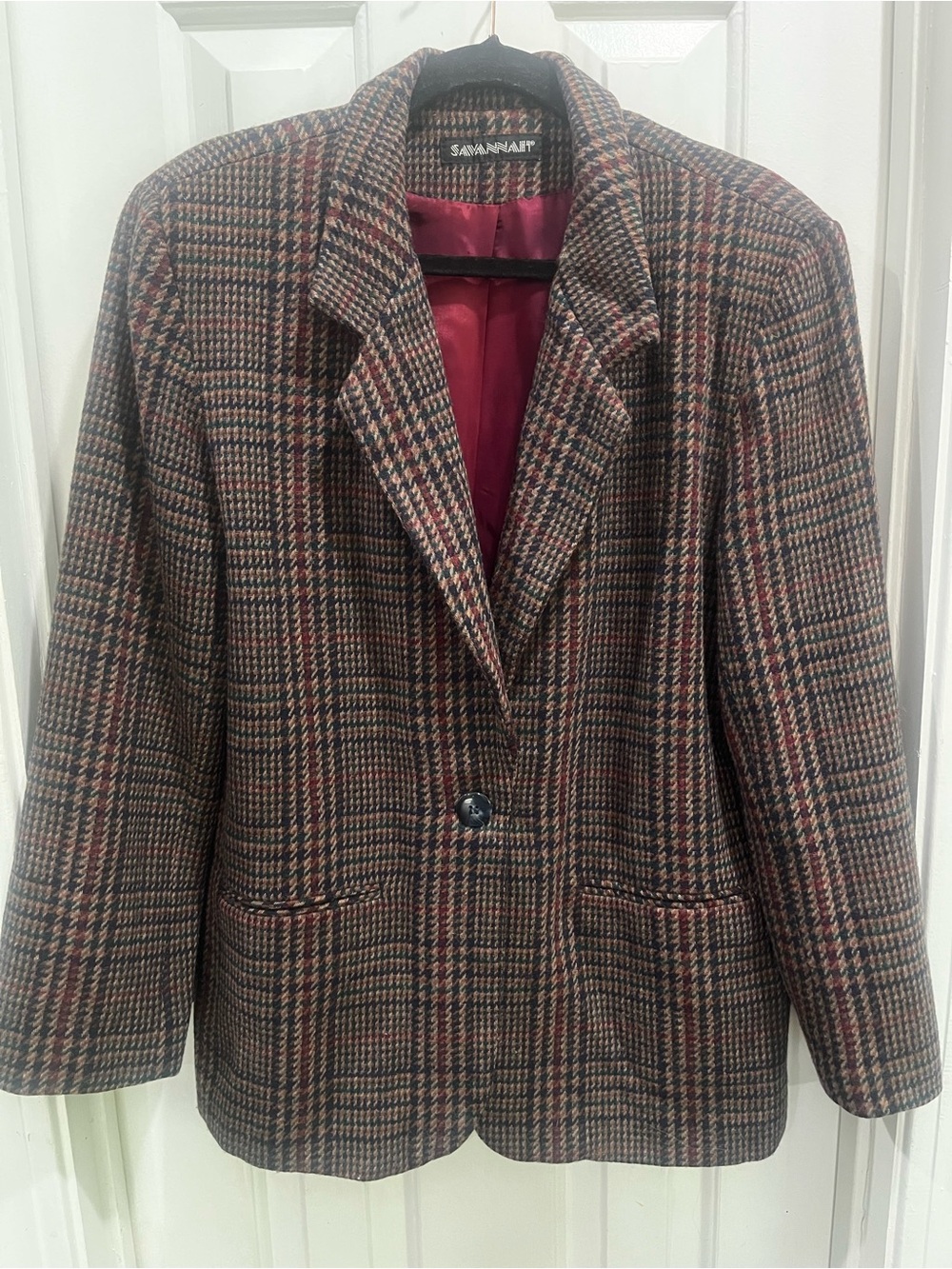 Savannah Plaid Blazer in Brown with Wine Lining Wool